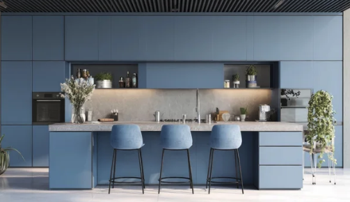 Cuisine ouverte béton ciré sol plan de travail